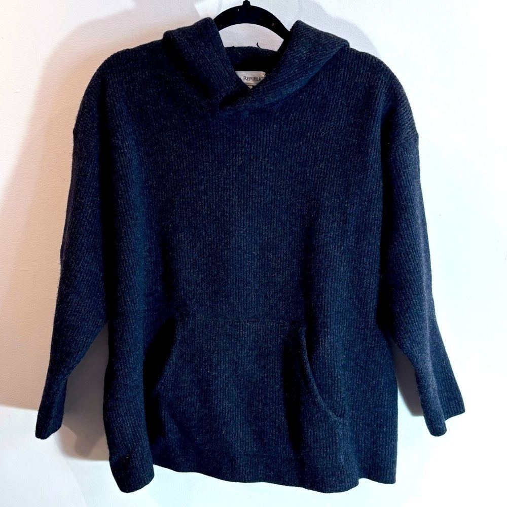 BANANA REPUBLIC Sz L Sweater Hooded Front Hoodie Style Pocket 100% Lambswool